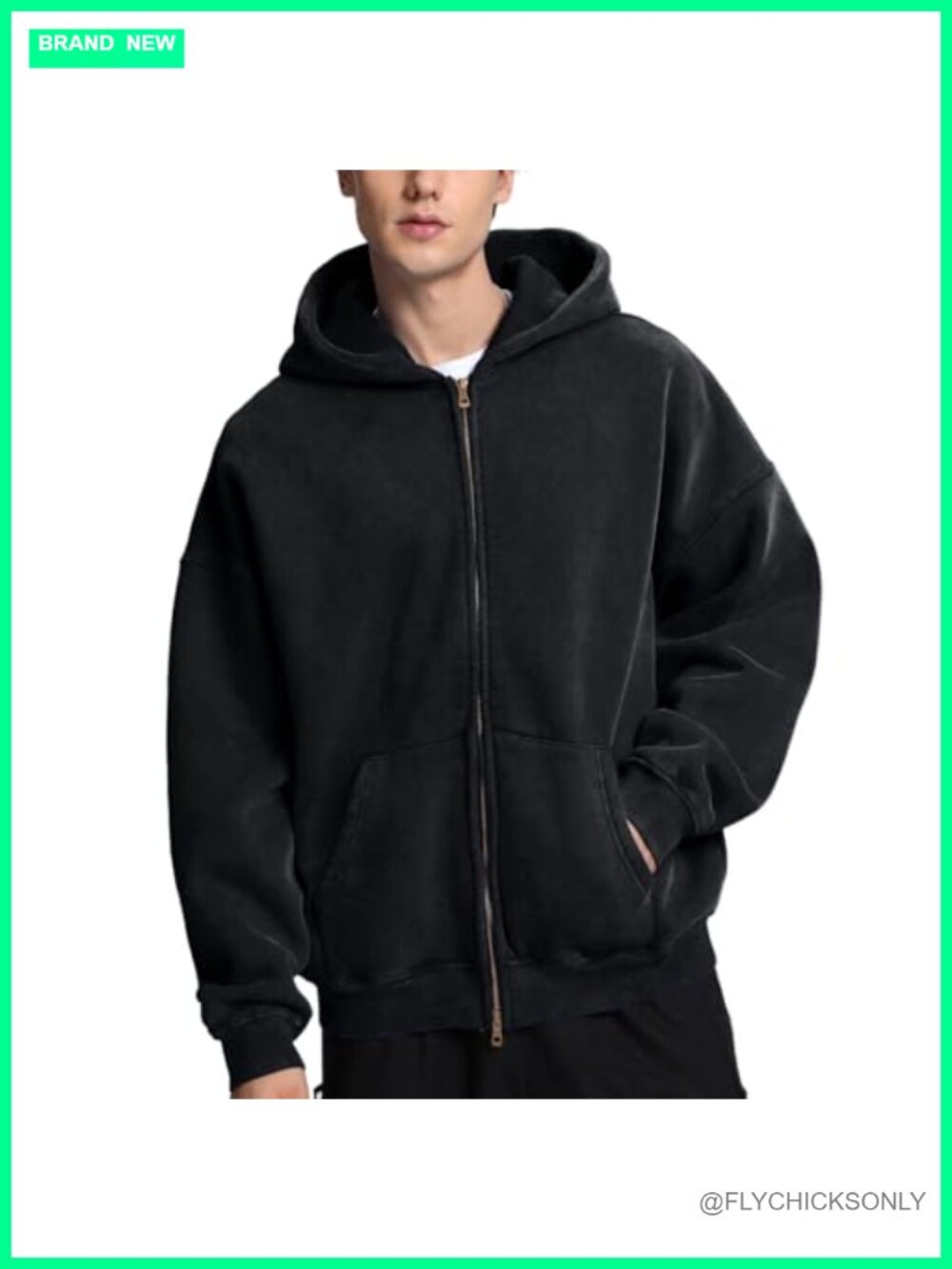 Unisex Oversized Acid Wash Zip Up Hoodie Cotton Fleece Heavyweight Hooded